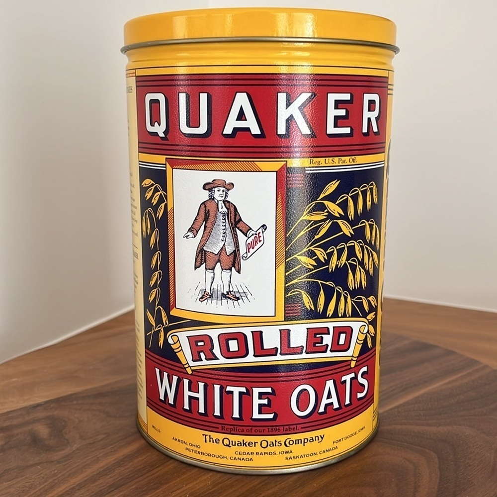 QUAKER OATS Vintage Tin Collectible Display Kitchenware Cookie Recipe Bilingual